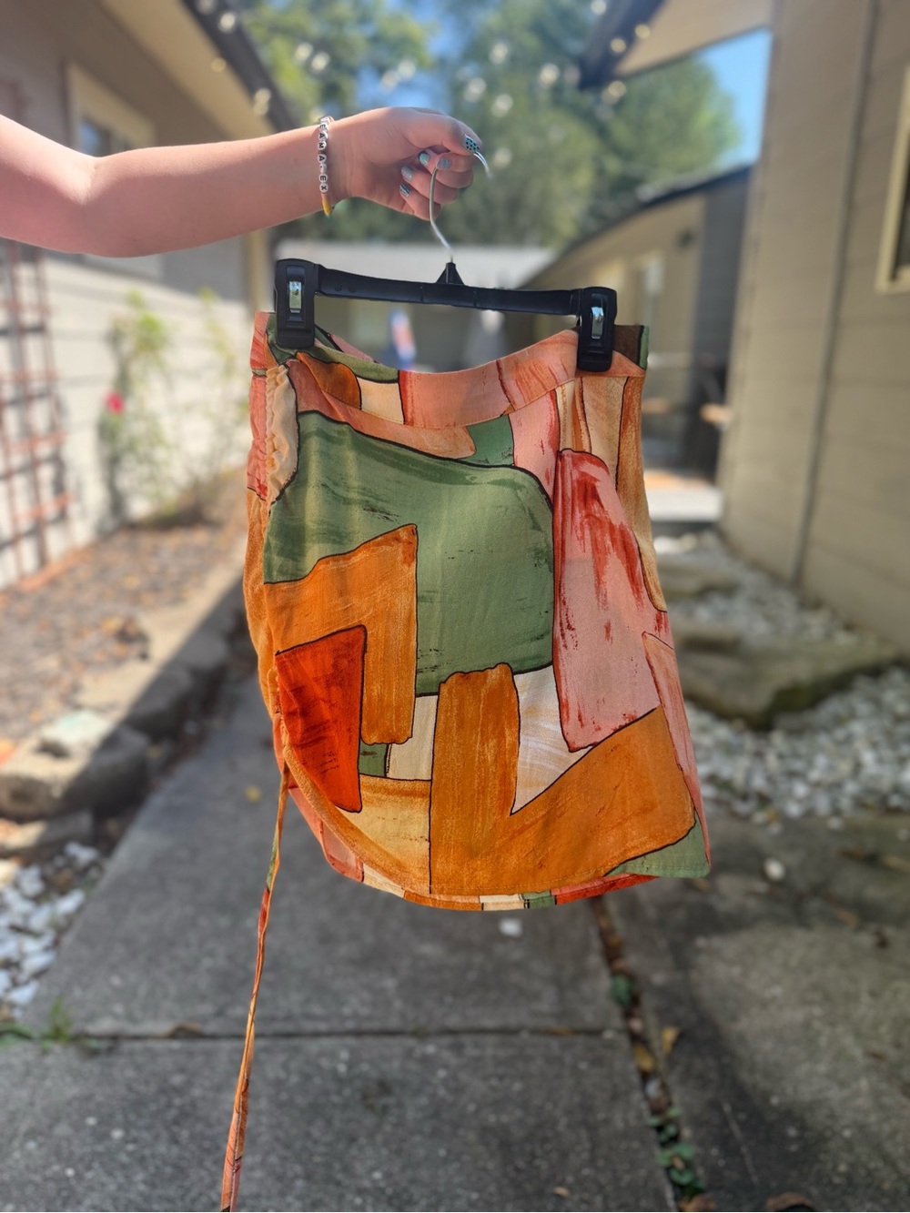 Forever 21 Abstract Block-Print Mini Skirt in Orange & Green